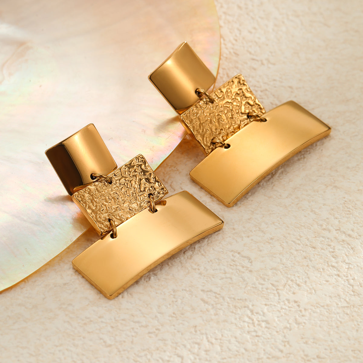 Gold Exaggerated Rectangle Drop Earrings
