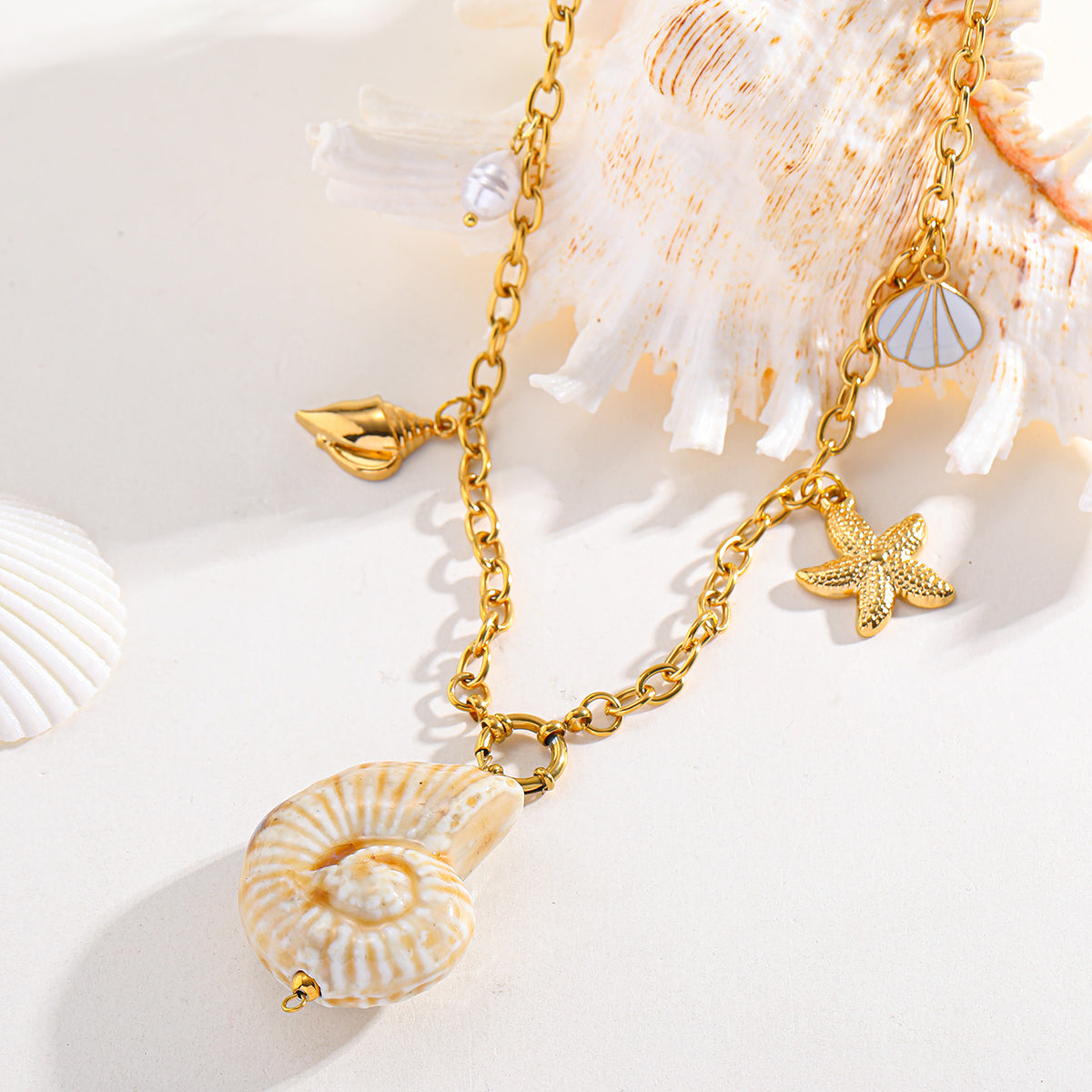 Hawaiian Starfish & Conch Shell Necklace