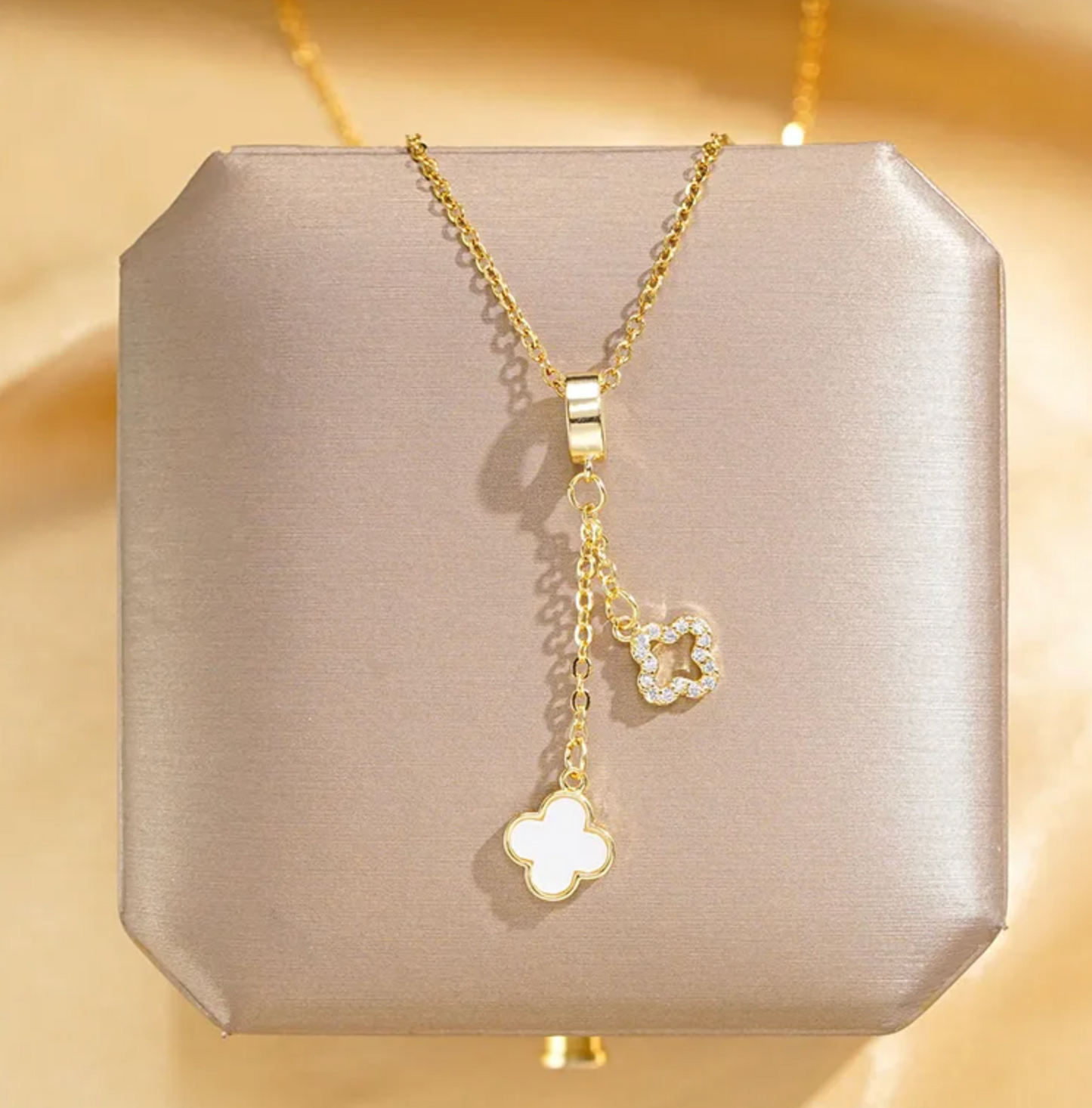 White Tassel Four-Leaf Clover Necklace