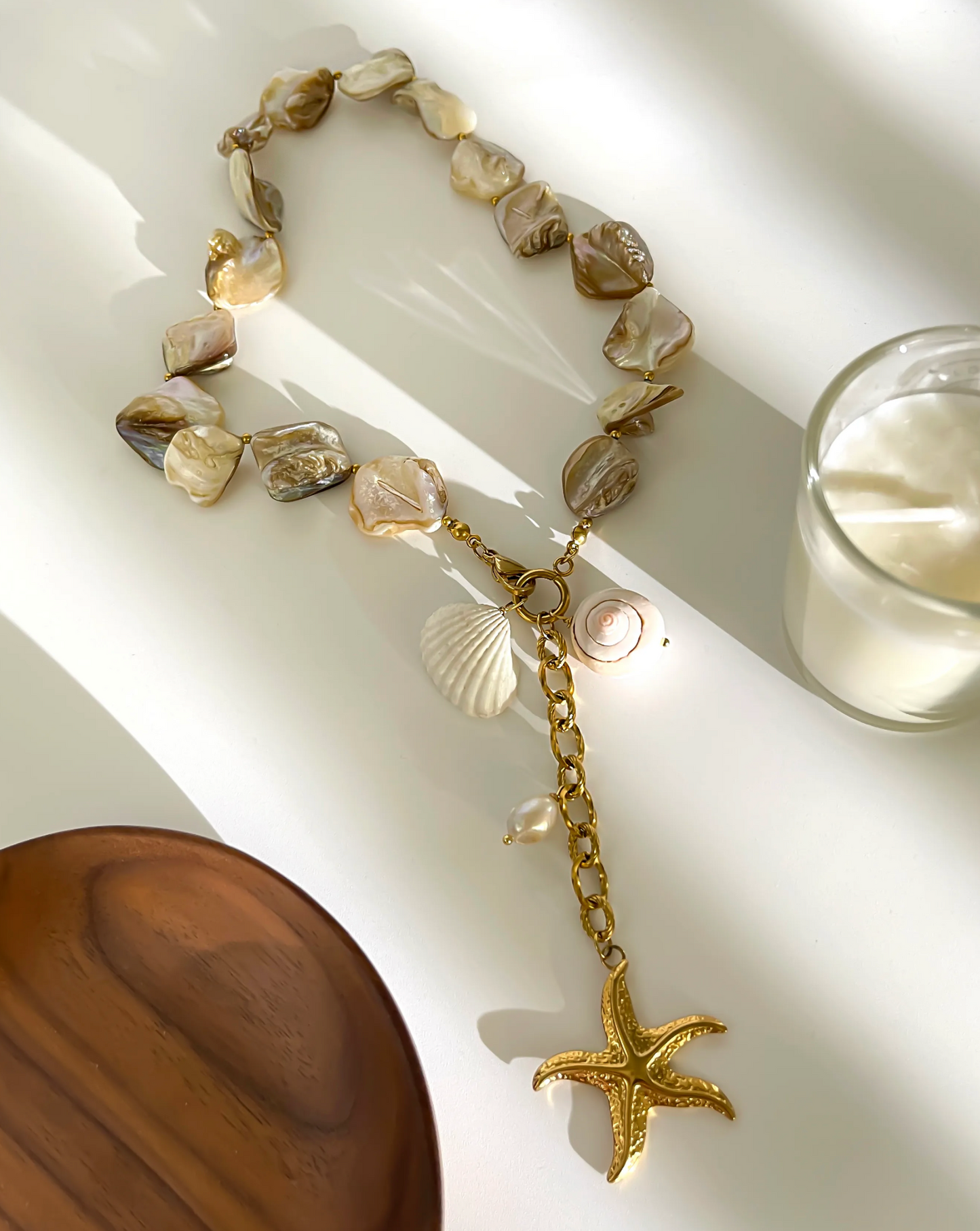 Geometric Starfish & Shell Pendant Necklace