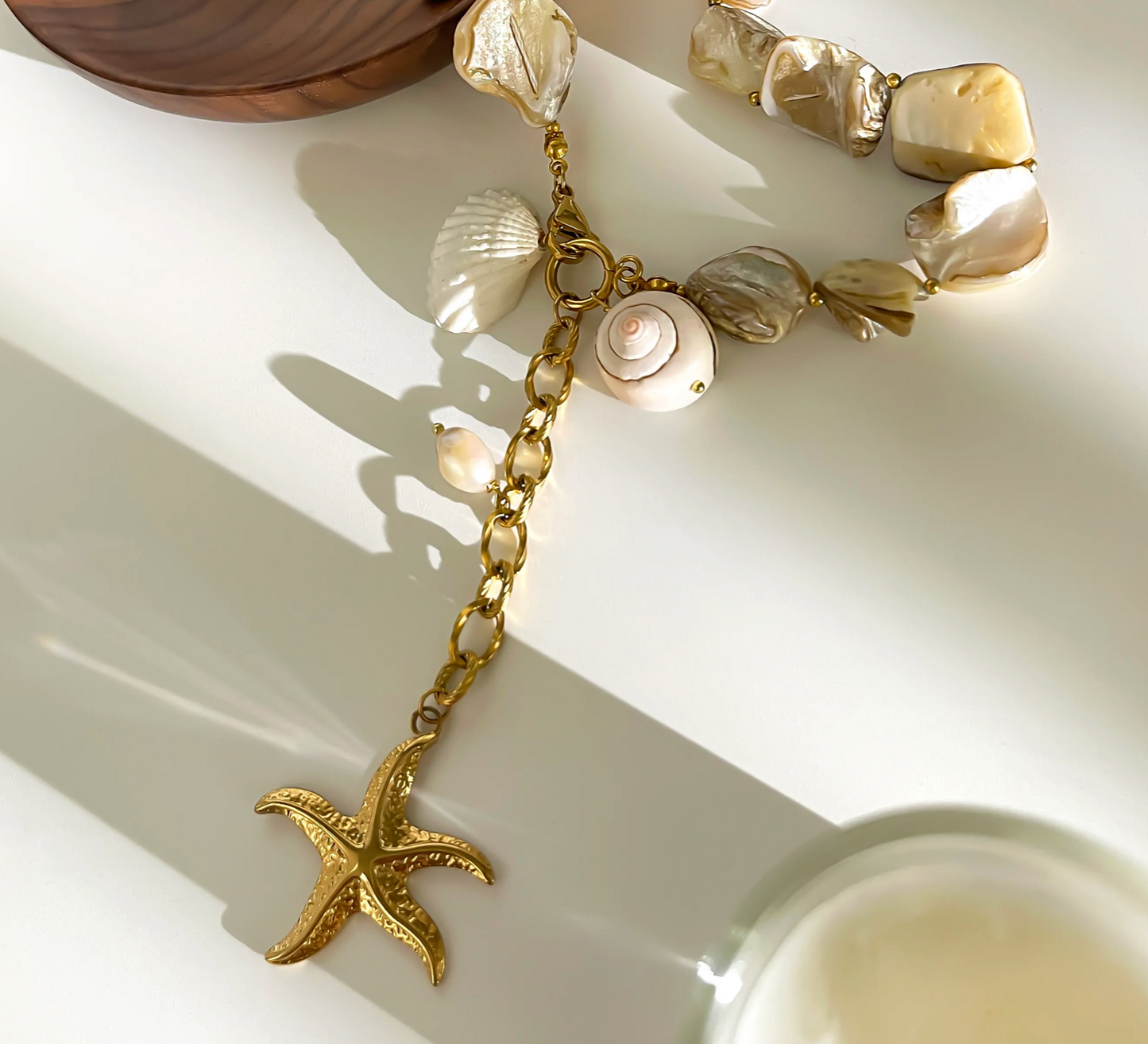 Geometric Starfish & Shell Pendant Necklace
