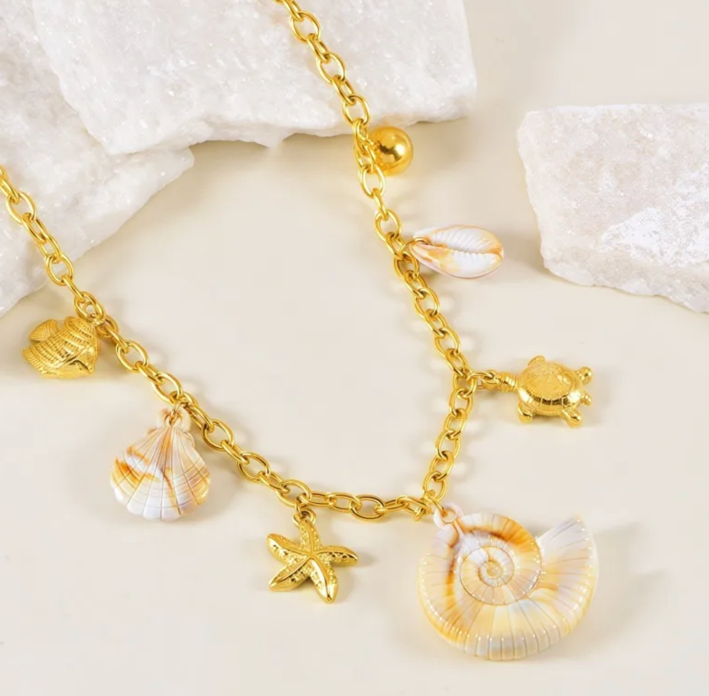 Conch Shell,Marine Style Multi-Charm Necklace