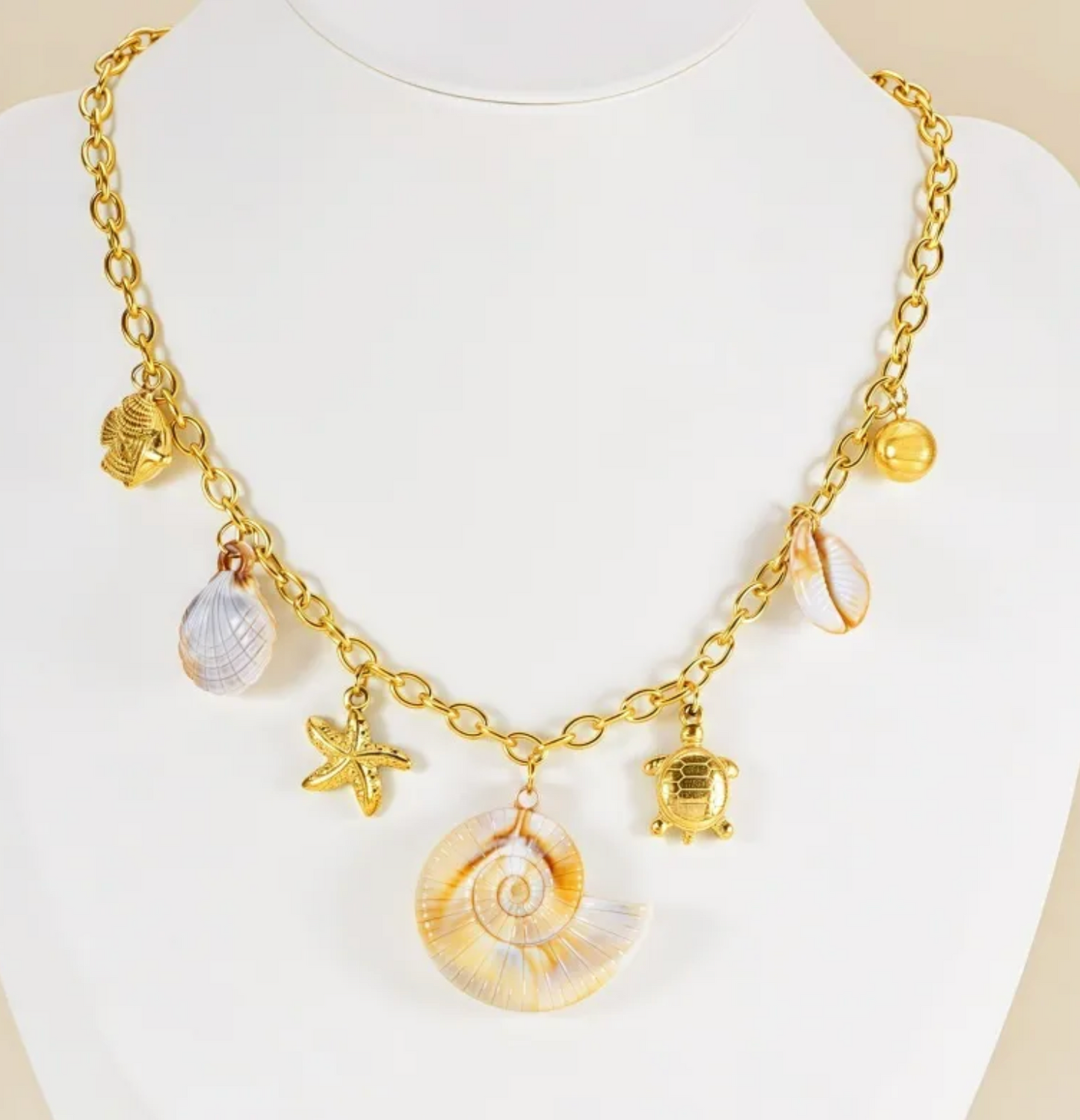 Conch Shell,Marine Style Multi-Charm Necklace