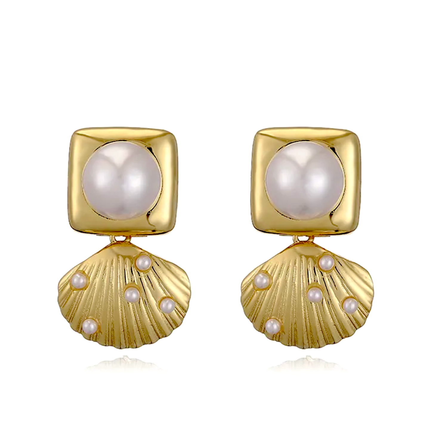 Square Shell Pearl Stud Earrings