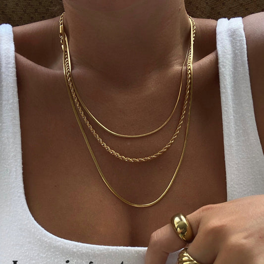 Gold Plated Layered Necklace – Hip-Hop Vintage Style, 201/304 Stainless Steel, Geometric Design