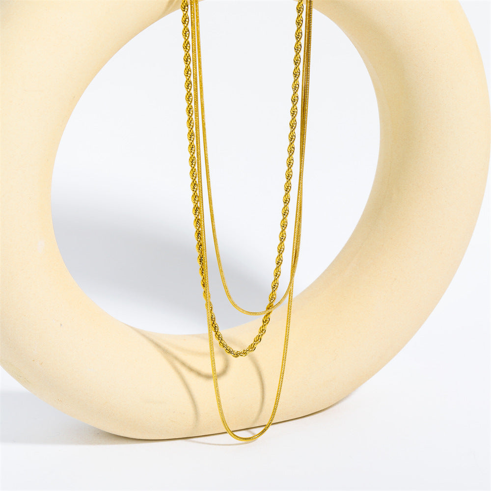 Gold Plated Layered Necklace – Hip-Hop Vintage Style, 201/304 Stainless Steel, Geometric Design