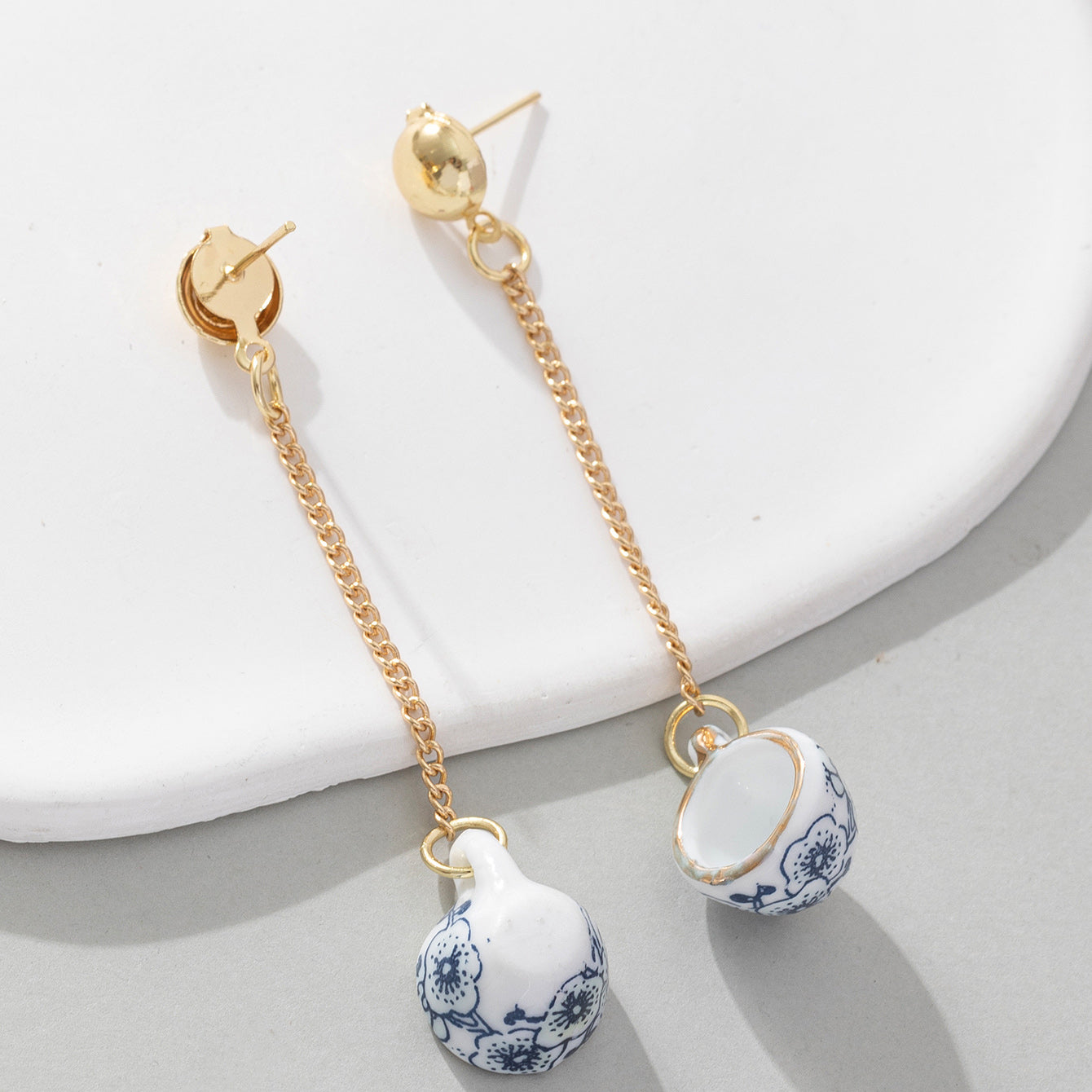 Chinoiserie Bowl Ceramic Drop Earrings