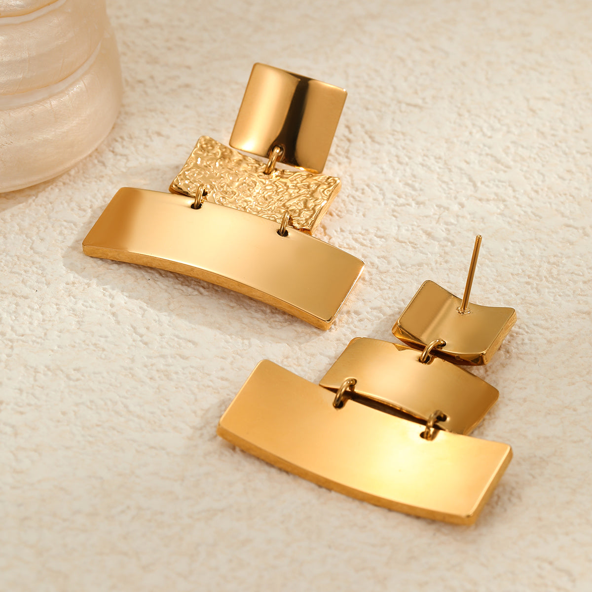 Gold Exaggerated Rectangle Drop Earrings