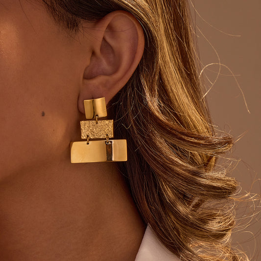 Gold Exaggerated Rectangle Drop Earrings