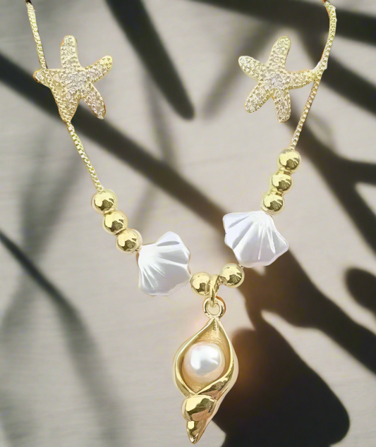 Ocean-Inspired Jewelry Set – Jellyfish, Starfish & Conch Charms with Acrylic Pearls & Zircon