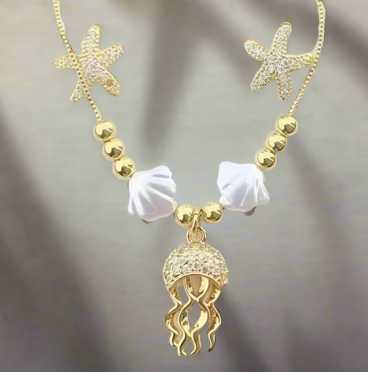 Jellyfish Jewelry Set – Acrylic Pearl & Zircon Inlay Chain