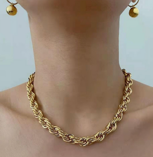 Titanium Steel 18K Gold Plated Plating Necklace Twisted Rope Chain