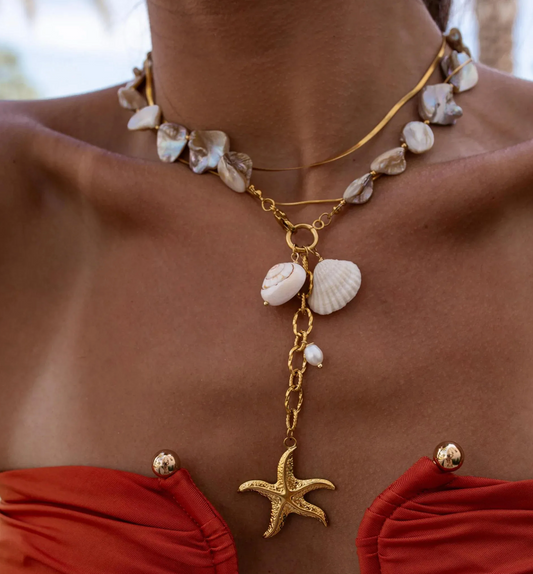 Geometric Starfish & Shell Pendant Necklace