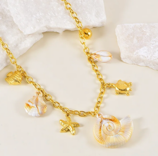 Conch Shell,Marine Style Multi-Charm Necklace