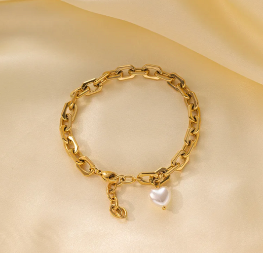 Heart Chain Pearl Bracelet