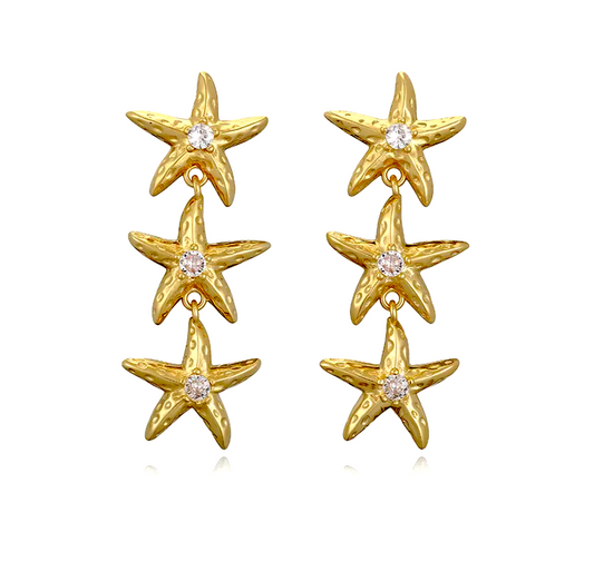 Golden Starfish Pearl Stud Earrings