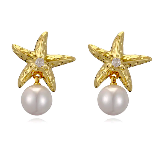 Starfish Pearl Stud Earrings