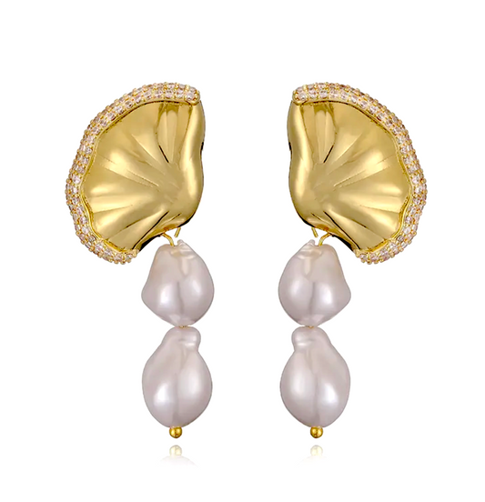 Elegant Scallop Pearl Stud Earrings
